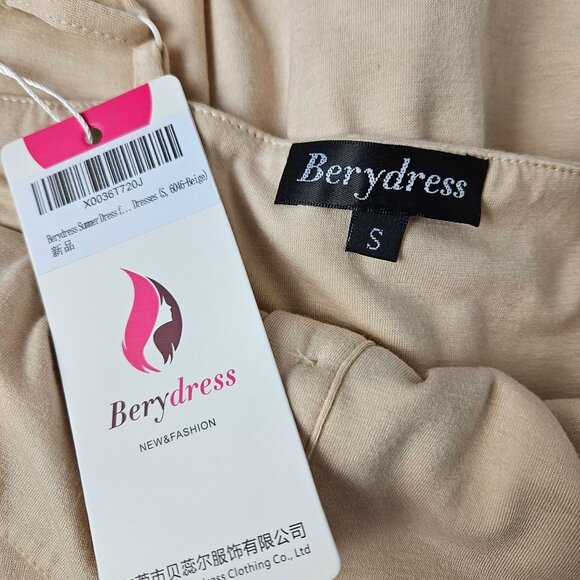 Womens Beige Button-Front Sleeveless A-Line Boho Summer Dress Size Small Casual - Picture 10 of 11